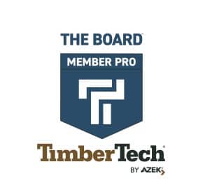Logo for TimberTech Pro Member, signifying a professional certification for skilled installers of TimberTech’s high-quality composite decking and outdoor building materials.
