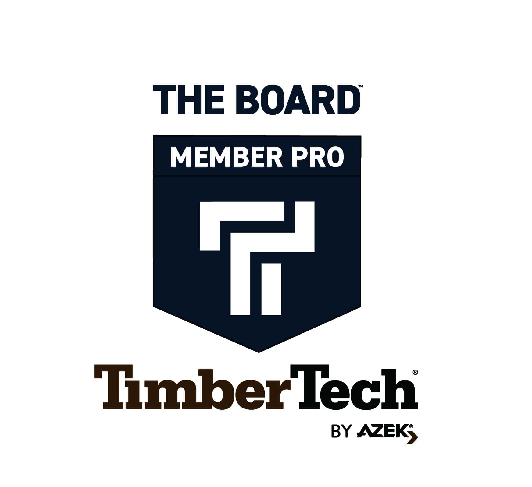 Logo for TimberTech Pro Member, signifying a professional certification for skilled installers of TimberTech’s high-quality composite decking and outdoor building materials.