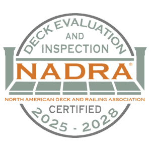 NADRA Deck Evaluation and Inspection Certified Badge (2025–2028) – signifies Hawaii Deck Builders' (Hilweh Builders) commitment to safety and excellence in deck construction.