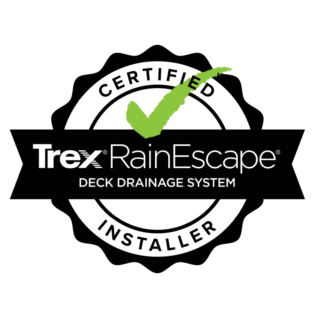 Trex RainEscape Certified Installer Badge – official recognition of expertise in under-deck drainage system installation.