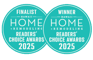 2025 Readers’ Choice Awards badge stack recognizing Hilweh Builders as the WINNER for “Aging in Place Expert” and Hawaii Deck Builders as a FINALIST for “Decks and Lanais” in Hawaii Home + Remodeling Magazine. This honor highlights their licensed, high-quality construction work, expert deck building, and commitment to serving Oahu families through accessible renovations and durable outdoor living solutions.