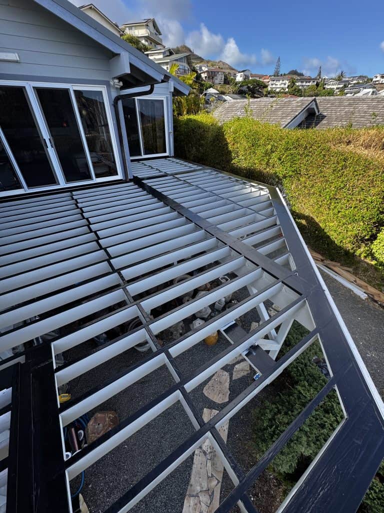 Example of Deck Joists on a Substructure Deck in Honolulu, HI with Deck Tape Applied for Durability