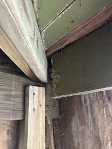 Structural framing not attached under the substructure of a deck by another contractor who tried to repair this deck in the past.