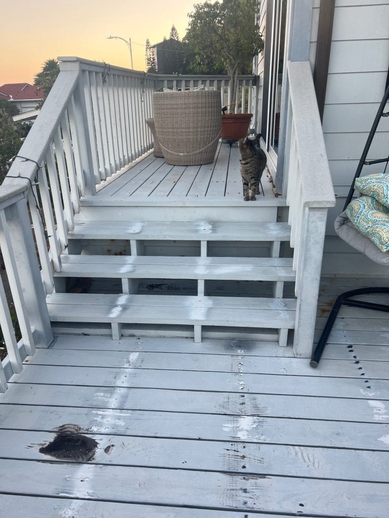 Deteriorated wood decking on the existing Mariner’s Ridge deck before renovation